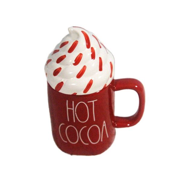 Rae Dunn Ceramic Red and White HOT COCOA Mug with Whipped Cream Topper - Picture 2 of 4